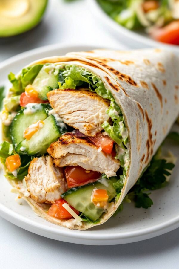 grilled chicken wrap in plate